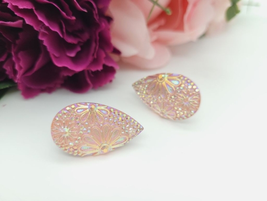 Glitzer Tropfen Ohrstecker Blüten rosa